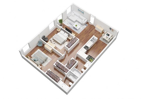 Floor plan for 2 beds, 2 baths, 900 sqft